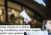 Dr. Maryssa Miller speaks to fellow union members outside George Washington University Hospital in Washington, D.C., in 2024. Maansi Srivastava/The Washington Post via Getty Images